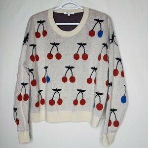Madewell Womens Jacquard Cherry Novelty Sweater Sz L ASO Babysitters Club
